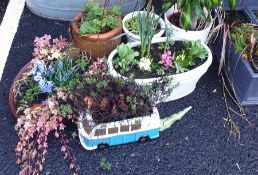 Selection of six planters including VW van shaped one etc.