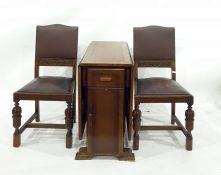 20th century oak drop-leaf dining table and four oak and brown leather chairs (5)
