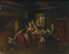 19th century style  Oil on panel  Figures in interior, unsigned, 18.5cm x 24cm