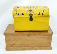 Yellow painted dome-topped tin trunk and a further trunk (2)