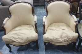 Pair of French-style tub chairs in yellow ground upholstery (2)