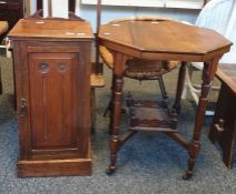 19th century pot cupboard, tall backed chair and an octagonal table (3)
