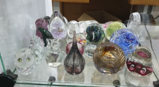 Collection of paperweights, glass model birds, etc