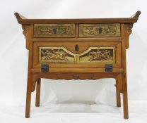 Eastern-style hall table with two drawers above fall compartment, 97cm x 85cm