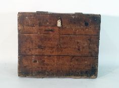 Possibly 19th century pine chest with iron carrying handles, 84cm x 74cm approx