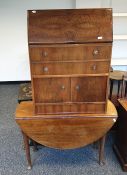 19th century mahogany drop-leaf table and a walnut bureau (2)