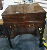 19th century mahogany dressing table top, the two leaves folding out to reveal compartmentalised