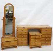 20th century pine bedroom furniture comprising dressing table, bedside chest of three drawers,