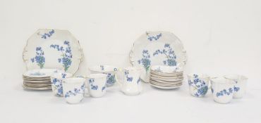 Royal Stafford English bone china blue and white teaset, decorated with floral sprays