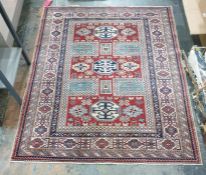 Wool on cotton Shirvan carpet from Nomadic Art Gallery, Turkey, with certificate, red ground