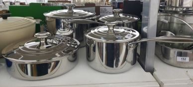 Four stainless steel Le Creuset pans with lids (4)  Condition ReportSee extra photo's