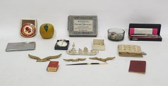 Bezique and Polish Bezique card maker's game in original box, Oriental counters, two silver pill