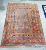Orange pure new wool rug of the Pazyryk Samarkand pattern, in the Eastern-style featuring stylised