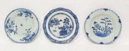 Chinese porcelain plate painted with bamboo, peony and plants in underglaze blue, 23cm diameter