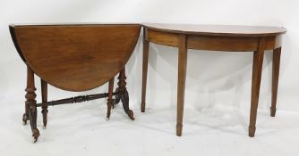 Early Victorian Pembroke table and a D-end side table on square section tapering supports (2)