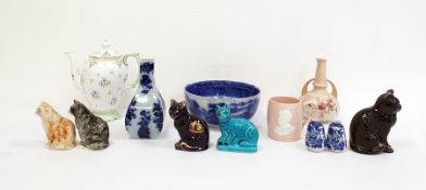 Crown Staffordshire teapot decorated with floral sprays, a collection of pottery model cats, a