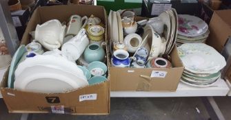Two boxes of assorted ceramics including coffee pots, cups, coffee cans together with quantity of