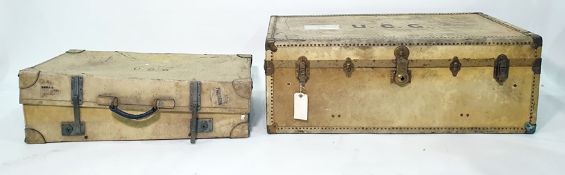 Cream leather suitcase with Finnigans label to interior and a cream leather and studded trunk with