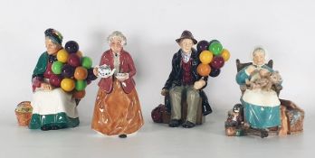 Four various Royal Doulton figurines to include 'The Old Balloon Seller' HN1315, 'Teatime'