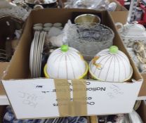 Box of ceramics and other items to include Italian storage jars decorated in the form of birdcages