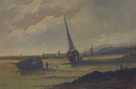 T Haynes  Oil on canvas  Tall-masted ship at anchor, signed lower left and another by the same