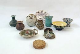 Assorted items of studio pottery to include vases, lidded vase in form of owl, etc (11)