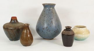 Assorted items of studio pottery to include studio pottery vase in reds and blues, dribbled