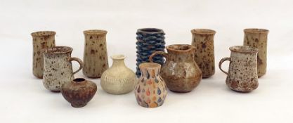 Miniature studio ovoid vase, signed HC Waterman to base, various stoneware vases and mugs, etc (11)