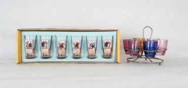 Boxed set of six Spanish 'Plaza de Toros de Madrid' souvenir shot glasses and a set of six