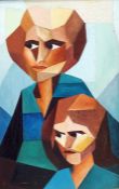 20th Century School, Oil on canvas,  Cubist portrait of two figures, indistinctly signed lower