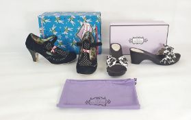 Lulu Guinness mules with black and white bow decoration, in original box and dust bag and