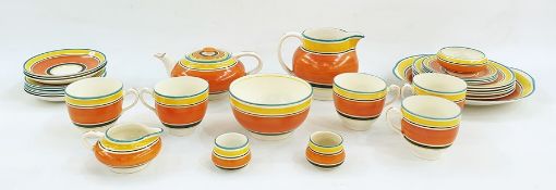 20th century Susie Cooper tea service for Grays in orange, yellow and green bands