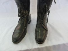 Pair of vintage  black gentleman's hunting boots, with wooden trees