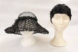 Simone Mirman net black hat and a 1960's knitted and black sequin beanie (2)