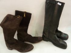 Pair of brown suede Prada boots with side buckle detail, size 37 (worn) and a pair of black