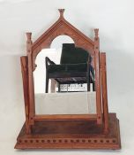 20th century pine dressing table mirror in the Gothic taste