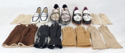 Pair of Papucei platform rubber-soled shoes with crackle silver leather and laces, a pair of