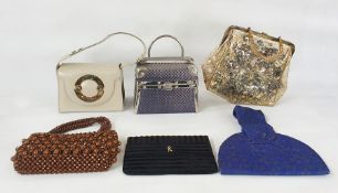 Assorted vintage handbags including Roberta Di Camerino black clutch bag, a 1950's printed plastic