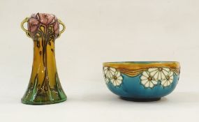 Minton Seccessionist bowl, no.32, blue ground with white flowers ( af) and a Minton Seccessionist