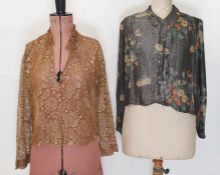 1920's/30's printed lame shirt with tassel and metal buttons and a lace gold lame blouse (2)