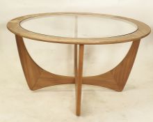Teak G-Plan circular coffee table with glass top, 84cm diameter  Condition ReportThe table is in