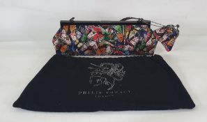 Philip Treacy silk handbag printed with butterflies, attached purse, with original dust bag and