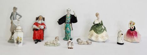 Lladro figure of a girl with a duck, two other Lladro figures, a Royal Worcester fine bone china