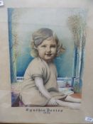 watercolour drawing R E Roberts Cynthia Davies 1930 painted by her uncle RE Roberts 1934 , framed