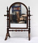 Possibly late 19th/early 20th century small toilet mirror with arch top, strung frame, spindle