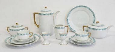 Bavaria porcelain tea and dinner service with white ground and decorated in turquoise blue borders