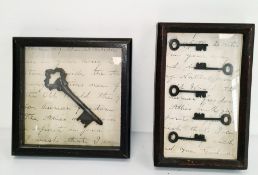 Two framed and glazed antique style keys