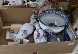Pair of Chinese style vases, with figures painted of woman and children,  Victorian jardiniere,