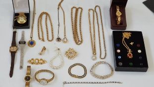 Five lady's wristwatches, a Lucerne gilt metal pendant fob watch on gilt chain, a silver bracelet