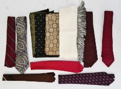 Large collection of gent's vintage ties together with two pairs of shoes and various scarfs,